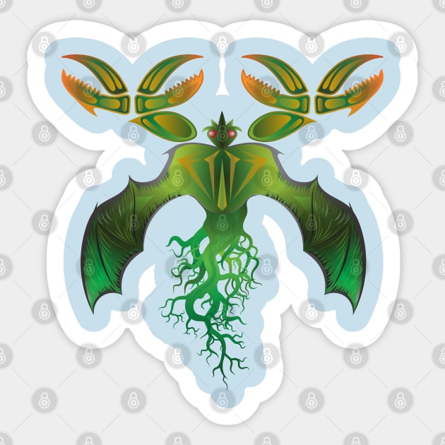 Green winged monster with claws like a crab Sticker by tepy 